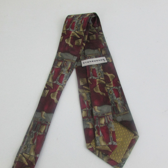 Stonehenge Silk Tie Burgundy with Gray and Gold - Picture 4 of 6